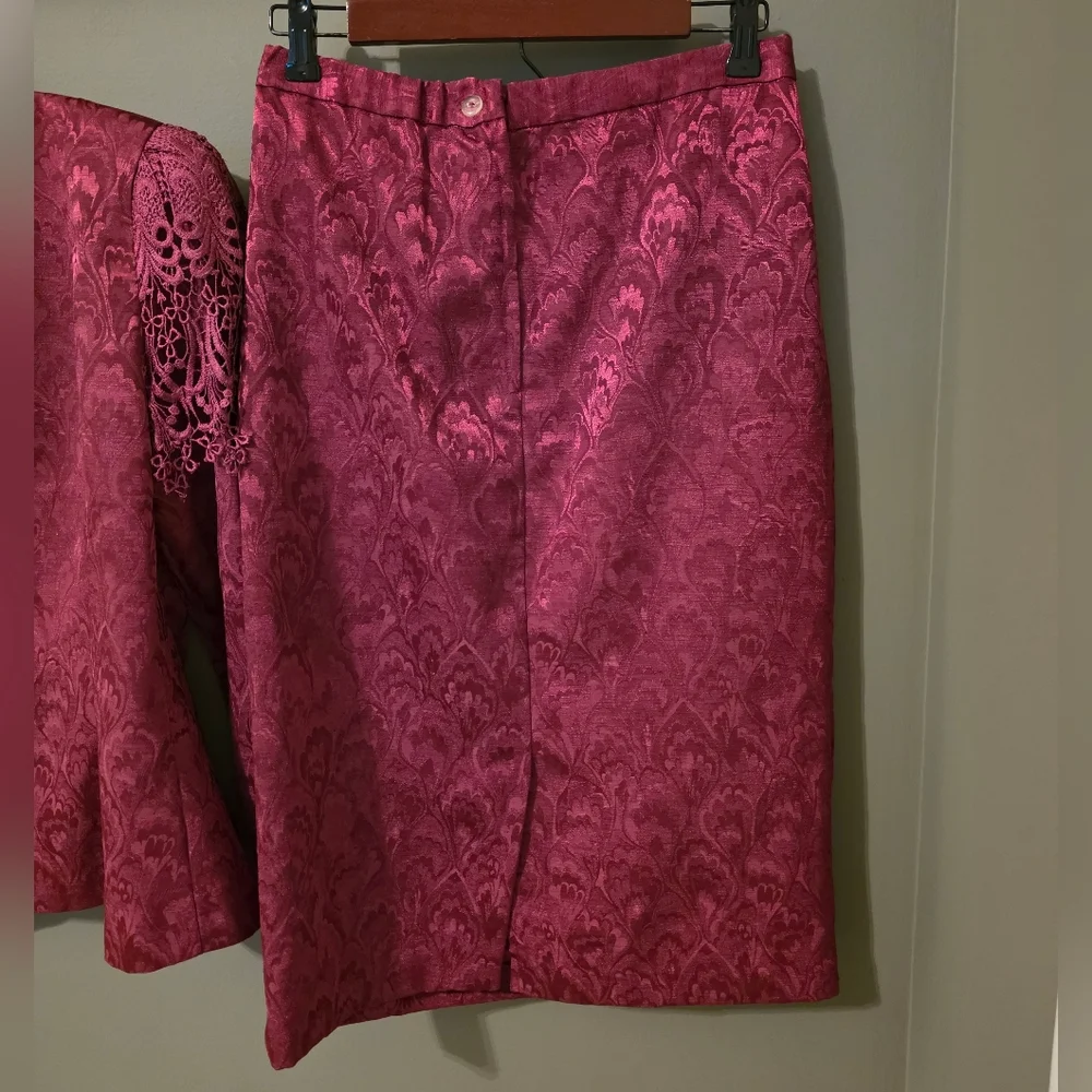 Vintage In The Mood Pink Jacquard Skirt Suit Set Wedding Mother of the Bride